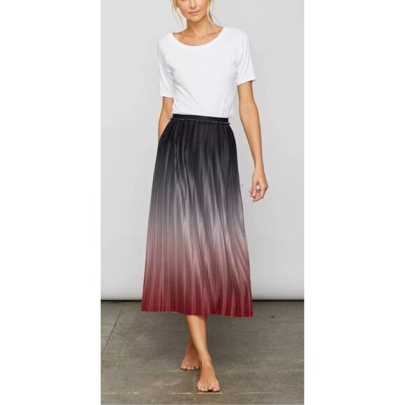 NWT We Are Sundays Park Ombre Wine Dip Dye Pleated Midi Skirt - Picture 1 of 5